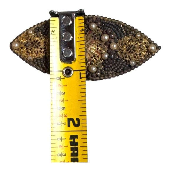 Antique France Gold Filigree & Beaded Brooch Faux Pearls Handmade Unique Design - Picture 5 of 9